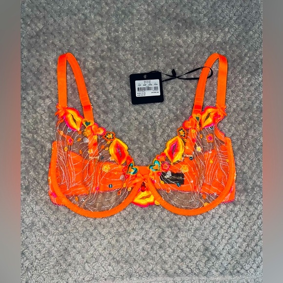 🧡⚡️💥 Honey Birdette Dixie Orange Bra 💥⚡️🧡 AU 12F / UK 34F BNWT - Picture 8 of 17